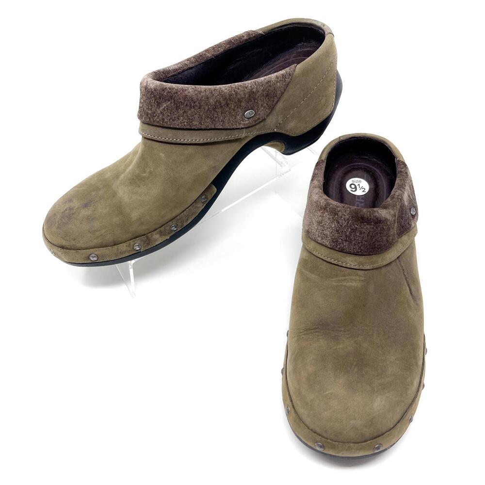 Merrell Luxe Wrap SlipOn Clogs Nubuck Leather‎ Drizzle Brown Studded Shoes 9.5